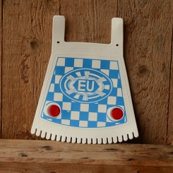 Schmutzfänger, weiß-blau, mit EU-Zeichen u. Reflektoren 