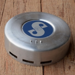 Polradabdeckhaube "SACHS 98ccm", Aluminium, 145mm, incl. Sachs Emblem (blau)  u. 3 Nieten 