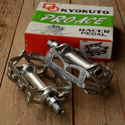 Pedale "KYOKUTO PROACE ", Aluminium m. Stahlkäfig, Rennpedalen für Sraßenrenner, orig. 70er Jahre 