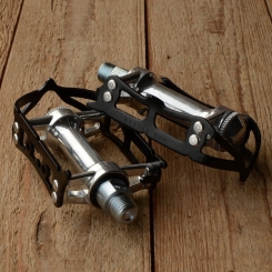 Pedale "MKS ", Aluminium, schwarzer Rahmen, für Staßenrenner, 70/80er Jahre 