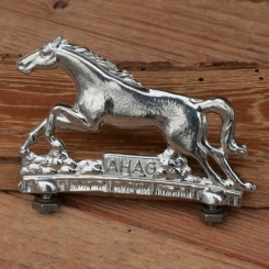 Schutzblechfigur "AHAG Pferd",  Alu Druckguss, orig. Altbestand 