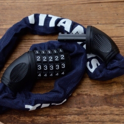 Kettenschloß, Zahlenschloß "TITANUS", Farbe: dunkelblau / schwarz, Kettenlänge 90cm, Zahlencode frei wählbar 