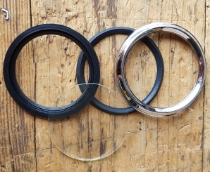 Chromring f. 60 mm Tachometer, incl. Glas und Gummidichtsatz, "Typ VDO", u.a. Motorfahrrad SACHS 98er etc. 