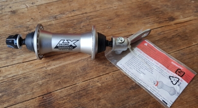 Nabe Shimano Deore LX, Aluminium,  f. Vorderrad MTB u. Rennrad, 90er Jahre, 36 Loch, B: 100 mm, incl. Schnellspanner,  alte Neuware ! 