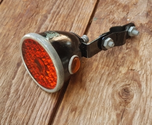 Streben-Rücklicht "HAWE" , orig. 30er Jahre, Luxusmodell mit 2 Kontrollaugen und Echtglaseinsatz 