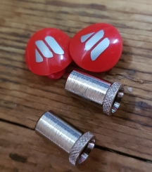 Abdeckkappen rot, plus Gegenhalter f. Bremszüge,  orig. Set f. MODOLO Bremsen ,  80er Jahre,  NOS,orig. alte Neuware.   