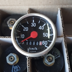 Tachometer "VDO", schwarz, D=48mm, Aluring D=52mm, f. 20"-28" (für  VDO Blech u. Nylon Antreiber) 