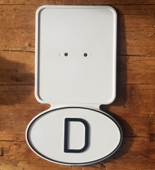 Kennzeichen Unterlage , MOPED, 70-80er Jahre, Kunststoff weiß mit D-Zeichen, orig. aus Altbestand, NOS, rar    