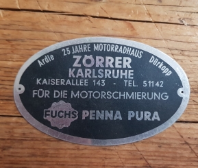 Händler Schutzblech Schild "Motorradhaus Zörrer", original aus Händlernachlaß für Motorfahrrad u. Motorrad, alte Neuware 