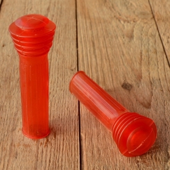 Kunststoffgriff "Längsrille", Prallschutz, transparent-rot,  22mm, 70/80er Jahre, orig Altbestand 