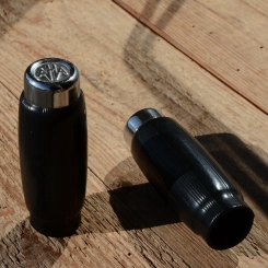 Fahrradgriff "AHA", schwarz, mit Chromkappe, 22mm, orig Altbestand 30-50er J.,  Länge 85mm 