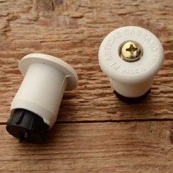 Lenkerendstopfen "PLASTICHE CASSANO", weiss, Kunststoff, orig. Altbestand, d-Zapfen=19mm 