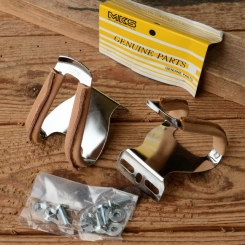 Pedalhaken / Rennhaken "MKS", verchromt, mit Leder, Größe "L" 