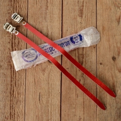 Pedalriemen "ALFREDO BINDA", rot, Leder, orig. Altbestand 60/80er Jahre, NOS, Sonderangebot! 