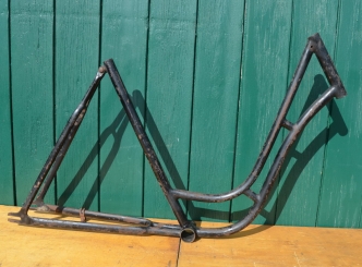 Fahrradrahmen "Rixe", Damenausführung, 28 Zoll, 20er/30er Jahre, Linierung blau/weiß 