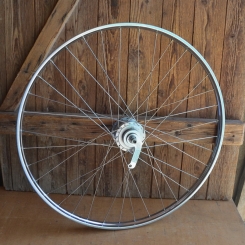 Laufrad 28 x 1,75 hinten, verchromt mit Patina, Nabe Modell 53, verchromt 