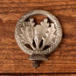 Schutzblechfigur EICHENLAUB - passend für jedes Rad, Alu Druckguss, orig. Altbestand 30-40er Jahre, Zustand siehe Bild 