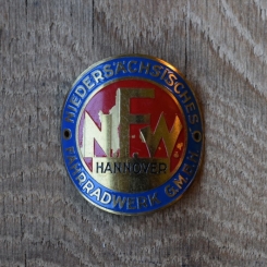 Steuerkopfschild N.F.W. Niedersächsische Fahrrad Werke, 50er Jahre, Originalschild aus Sammlungsbestand 