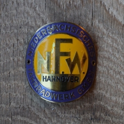 Steuerkopfschild N.F.W. Niedersächsische Fahrrad Werke, 30er Jahre, Originalschild aus Sammlungsbestand 