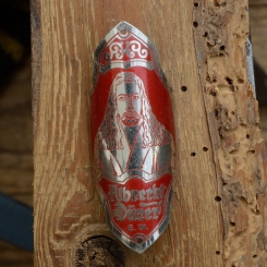 Steuerkopfschild  ALBRECHT DÜRER E.W., rot, 30-50er Jahre, Originalschild aus Sammlungsbestand 