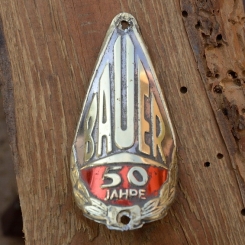 Steuerkopfschild BAUER, 50 Jahre, Nürnberg, 30-50er Jahre, Originalschild aus Sammlungsbestand 