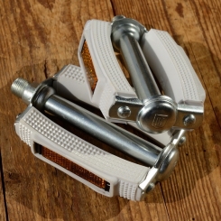 Pedale "Tourenpedale UNION", weiß, gerundet, Blankteile chromatisiert, 9/16 Standardgewinde 