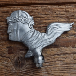 Schutzblechfigur MEISTER WERKE BIELEFELD, Alu Druckguss, neu aus Altbestand 30-50er Jahre, Zustand siehe Bild 