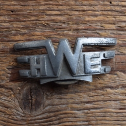 Schutzblechfigur "HWE" HEIDEMANN-WERKE EINBECK, Zinkdruckguss verchromt, orig. Altbestand 30-50er Jahre 