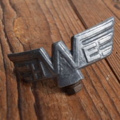 Schutzblechfigur "HWE" HEIDEMANN-WERKE EINBECK, Alu Druckguss, orig. Altbestand 50er Jahre, Zustand siehe Bild 