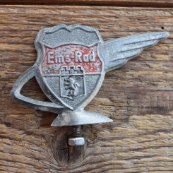 Schutzblechfigur EMSRAD, Alu Druckguss, orig. Altbestand 50er Jahre, Zustand siehe Bild 