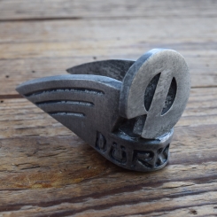 Schutzblechfigur DÜRKOPP, Alu Druckguss, orig. Altbestand 50er Jahre, Zustand siehe Bild 