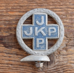 Schutzblechfigur JOSEF KRUSE PADEBORN JKP, Alu Druckguss, orig. Altbestand 30-50er Jahre 