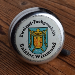 Fahrrad/Moped Klingel "ZWEIRAD - FACHGESCHÄFT BALSTER, WITTMUND", orig. 70er Jahre, verchromt 
