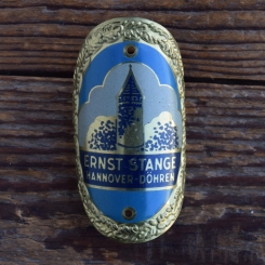 Steuerkopfschild  ERNST STANGE, 30er Jahre, Originalschild aus Sammlungsbestand 