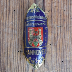 Steuerkopfschild NIEDERSÄCHSISCHES FAHRRADWERK G.M.B.H. HANNOVER, 30er Jahre, Originalschild aus Sammlungsbestand 