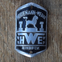 Steuerkopfschild HWE HEIDEMANN-WERKE EINBECK, 50er Jahre, Originalschild aus Sammlungsbestand 