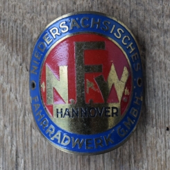 Steuerkopfschild N.F.W. Niedersächsische Fahrrad Werke, 50er Jahre, Originalschild aus Sammlungsbestand 