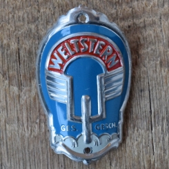 Steuerkopfschild WELTSTERN, 50er Jahre, Originalschild aus Sammlungsbestand 