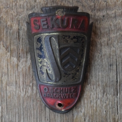 Steuerkopfschild SEKURA, 50er Jahre, Originalschild aus Sammlungsbestand 