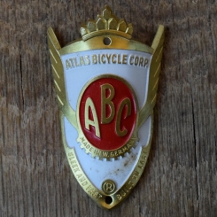 Steuerkopfschild ABC ATLAS BICYCLE CORP., 70er Jahre, Originalschild aus Sammlungsbestand 