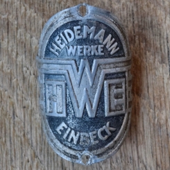 Steuerkopfschild HWE HEIDEMANN-WERKE EINBECK, 50er Jahre, Originalschild aus Sammlungsbestand 