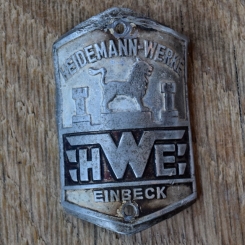 Steuerkopfschild HWE HEIDEMANN-WERKE EINBECK, 50er Jahre, Originalschild aus Sammlungsbestand 