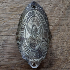 Steuerkopfschild FRITZ GLASER FAHRRADBAU, 20er Jahre, Originalschild aus Sammlungsbestand 