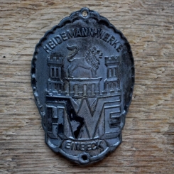 Steuerkopfschild HWE HEIDEMANN-WERKE EINBECK, 50er Jahre, Originalschild aus Sammlungsbestand 
