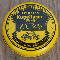 Blechdose "KUGELLAGERFETT EL-BE" orig. 30 er Jahre, 65 x 20 mm, mit Restfett 
