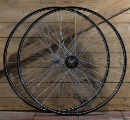 Laufradsatz 28 Zoll (622), für Drahtbereifung, 1953, Naben: F&S verchromt / F&S Torpedo verchromt, gebr. 