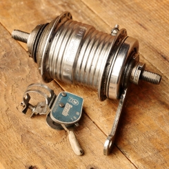 Nabe Hinterrad Fahrrad, F&S Torpedo 3-Gang Mod. 55, original 50er/60er J., verchromt, gebr. 