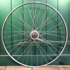 Hinterrad 28 Zoll (622), für Drahtbereifung, GRÜNERT Alu-Felge, schwarz, Nabe SACHS Spectro P5, NOS 