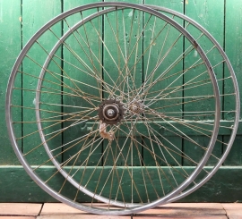 Laufradsatz 26 Zoll(559), 1960er J., für Sportrad, Felge: Rigida Chrom, Naben: Torpedo/Weco, gebr. 