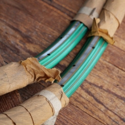 Felgensatz, 26 Zoll (559), Stahl grün-metallic, Linien weiß geflammt/gold, 50er J., NOS 